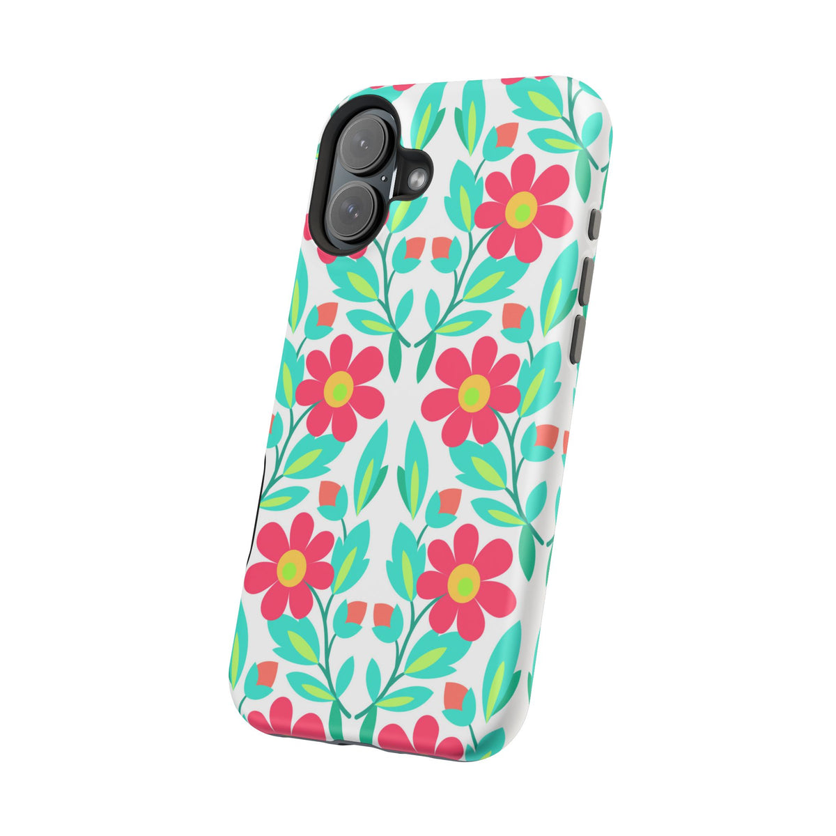 Floral Magnetic Impact-Resistant Phone Case — Pink & Teal Flower Pattern