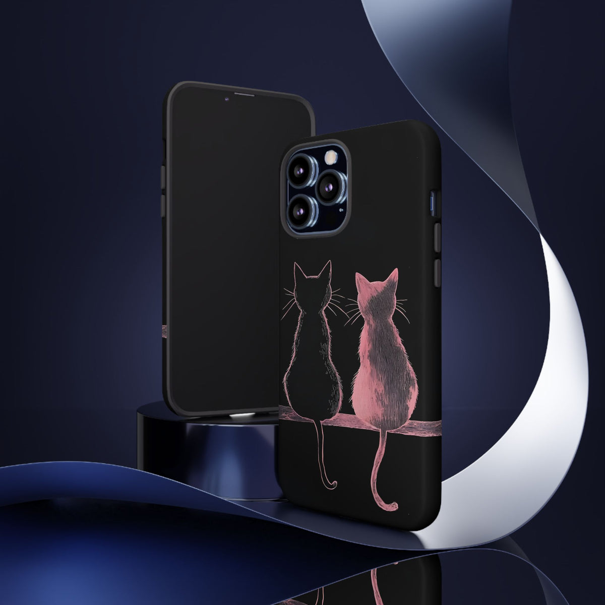Cute Pink Cats Tough Phone Case – Protective iPhone Cover with Kittens Silhouette