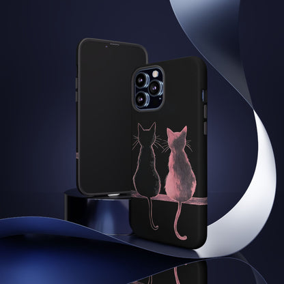 Cute Pink Cats Tough Phone Case – Protective iPhone Cover with Kittens Silhouette