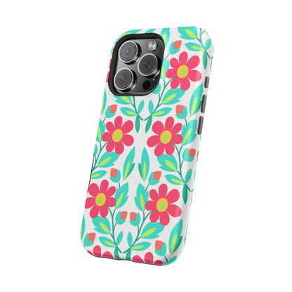 Floral Magnetic Impact-Resistant Phone Case — Pink & Teal Flower Pattern