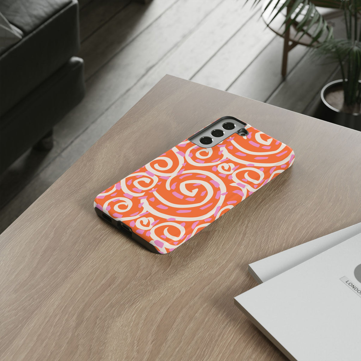 Spiral Swirl Tough Phone Case – Bright Orange & Pink Abstract Protection
