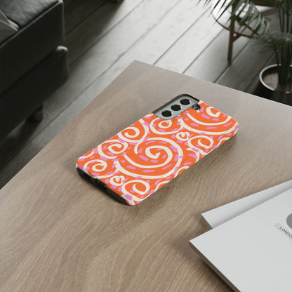 Spiral Swirl Tough Phone Case – Bright Orange & Pink Abstract Protection
