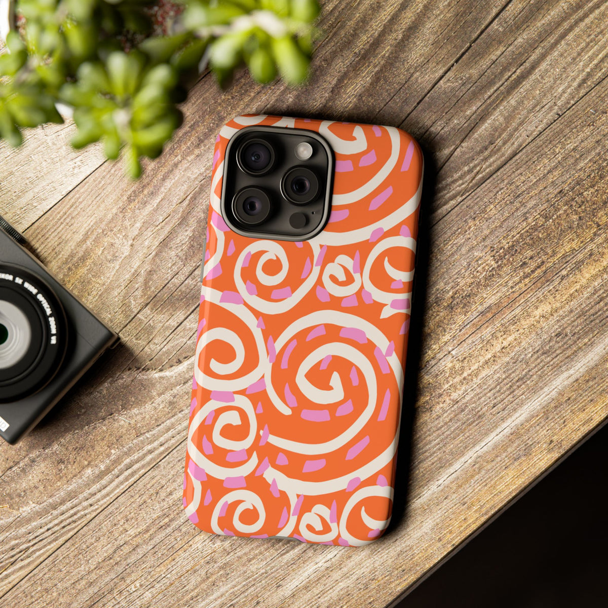 Spiral Swirl Tough Phone Case – Bright Orange & Pink Abstract Protection