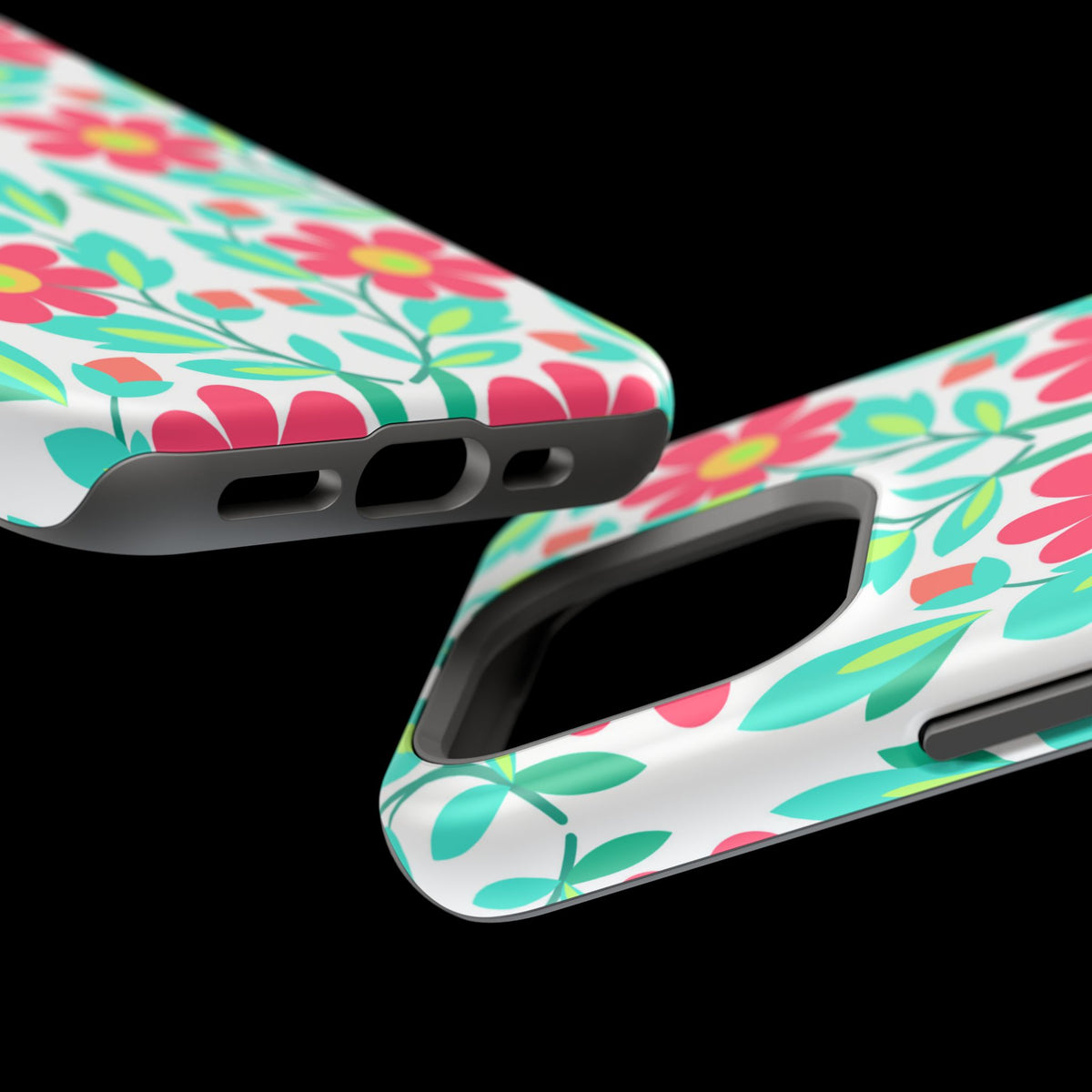 Floral Magnetic Impact-Resistant Phone Case — Pink & Teal Flower Pattern