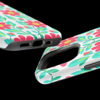 Floral Magnetic Impact-Resistant Phone Case — Pink & Teal Flower Pattern