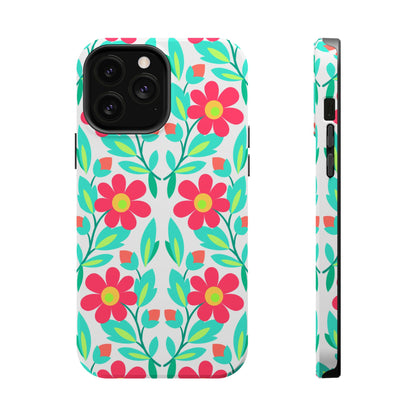 Floral Magnetic Impact-Resistant Phone Case — Pink & Teal Flower Pattern