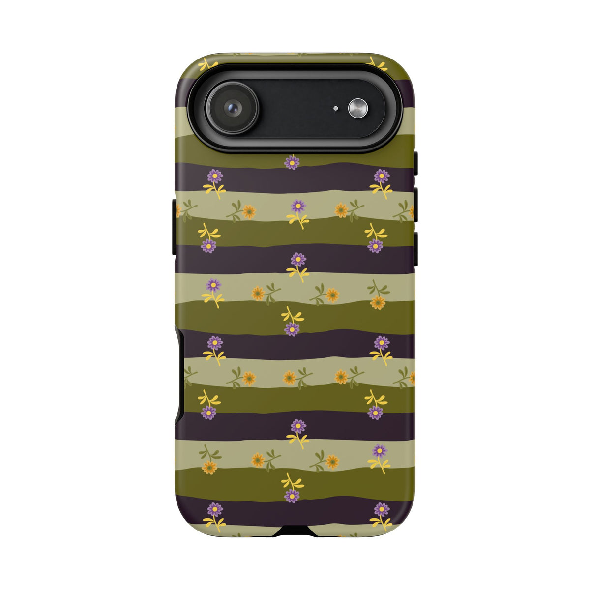 Floral Stripe Tough Phone Case — Olive & Plum Protective Cover