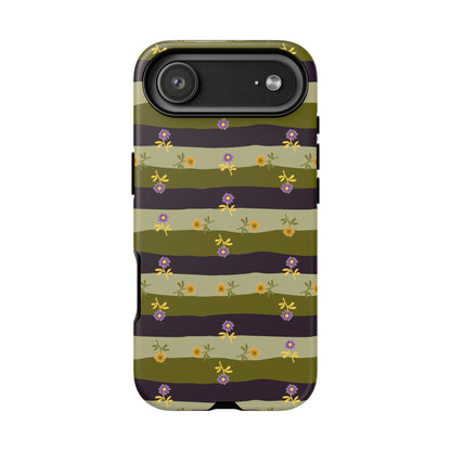 Floral Stripe Tough Phone Case — Olive & Plum Protective Cover