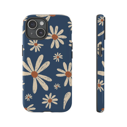 Daisy Pattern Tough Phone Case – Navy Floral Protective Cover