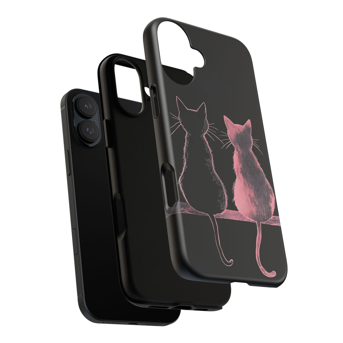 Cute Pink Cats Tough Phone Case – Protective iPhone Cover with Kittens Silhouette