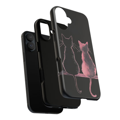 Cute Pink Cats Tough Phone Case – Protective iPhone Cover with Kittens Silhouette