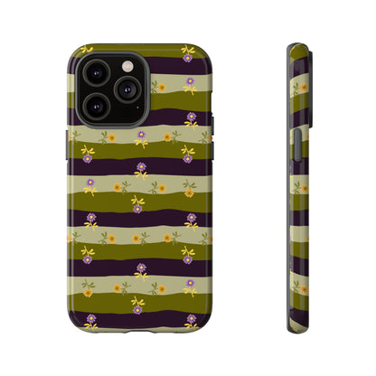 Floral Stripe Tough Phone Case — Olive & Plum Protective Cover