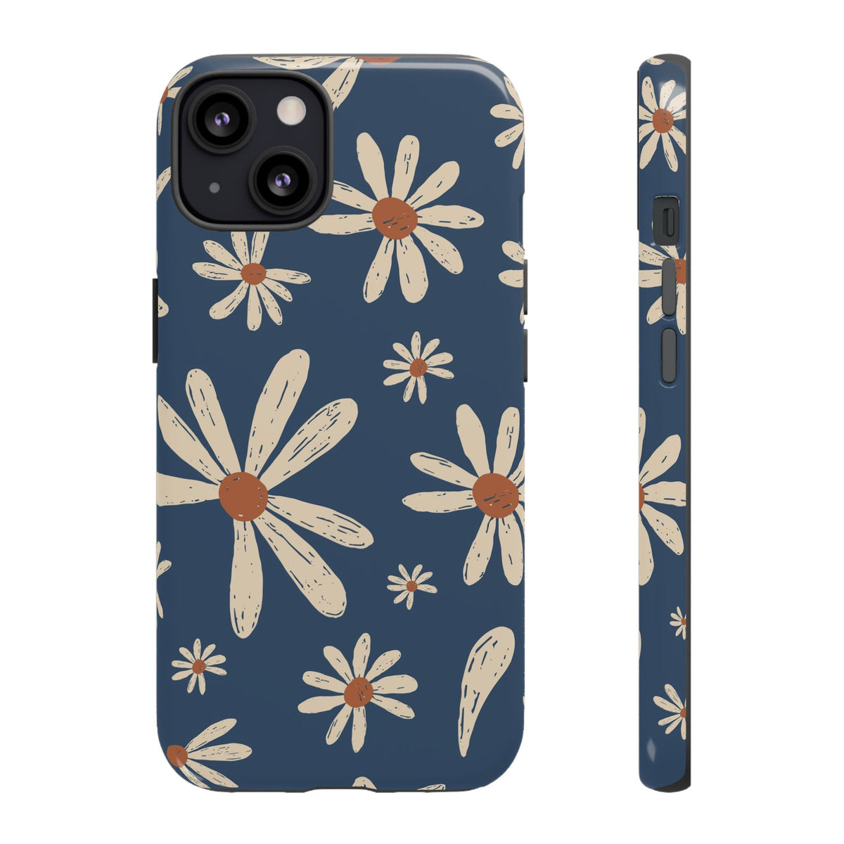 Daisy Pattern Tough Phone Case – Navy Floral Protective Cover