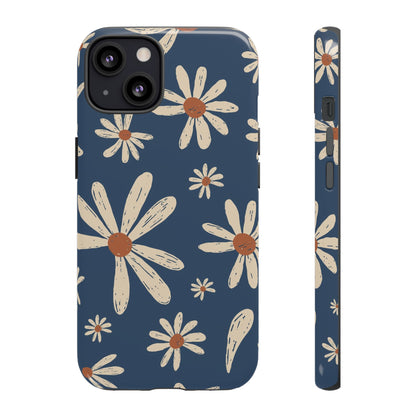 Daisy Pattern Tough Phone Case – Navy Floral Protective Cover